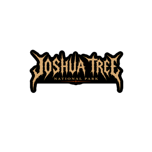 Joshua Tree death metal logo sticker with jagged tan lettering