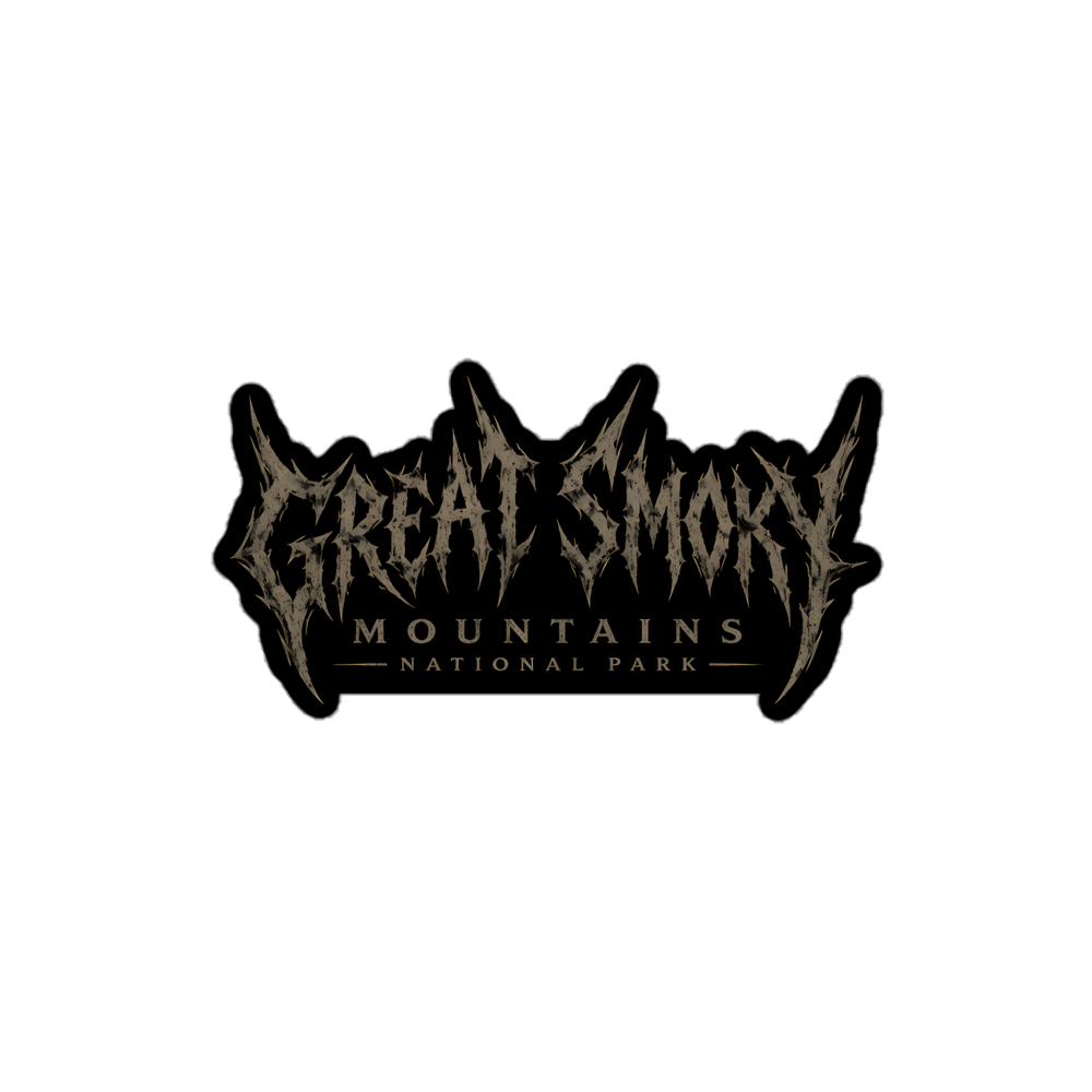 Great Smoky Mountains death metal logo sticker in black and gray
