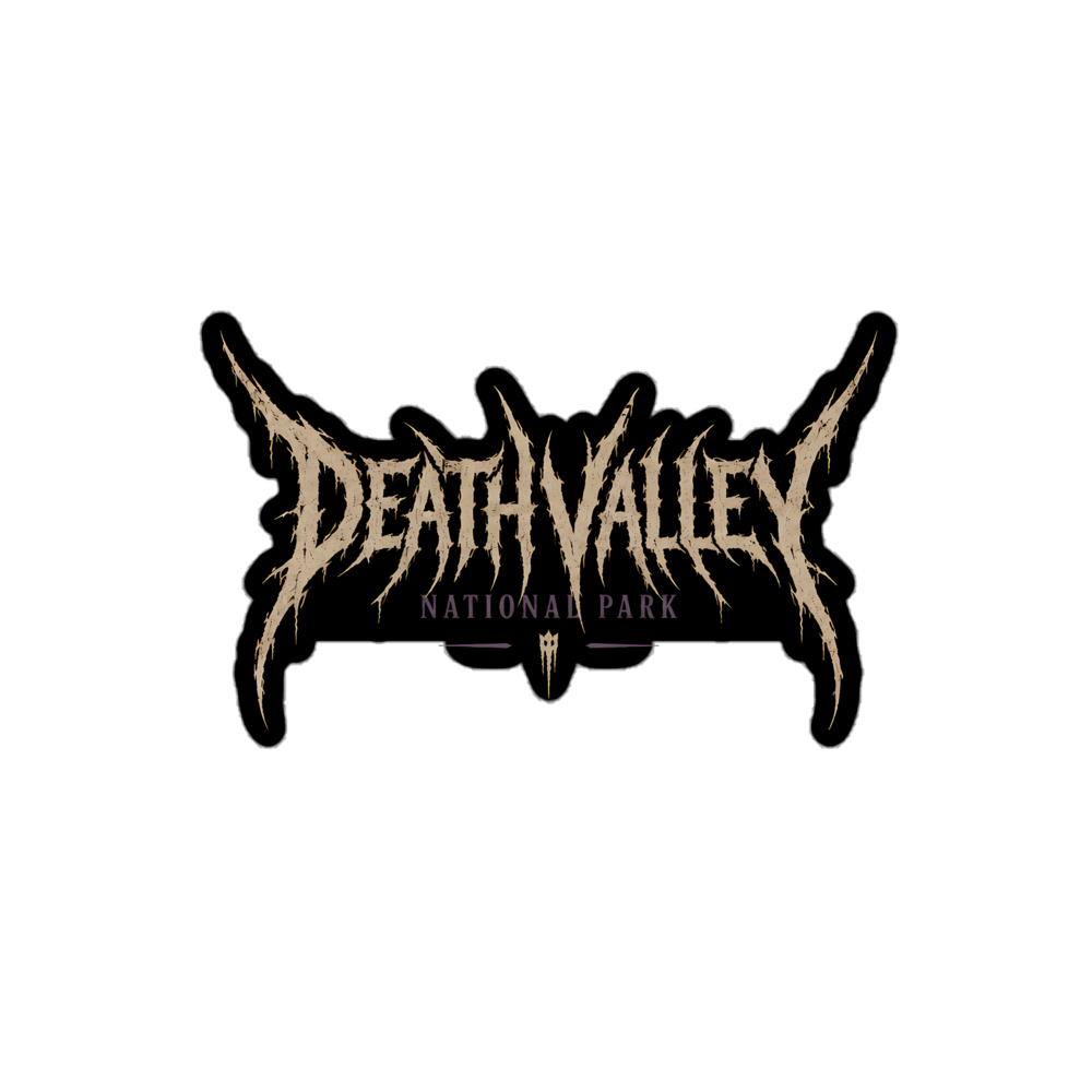 Death Valley death metal logo sticker with black and tan lettering