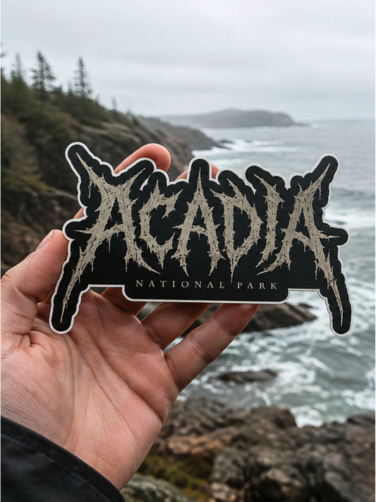 Acadia death metal logo sticker, alternate view