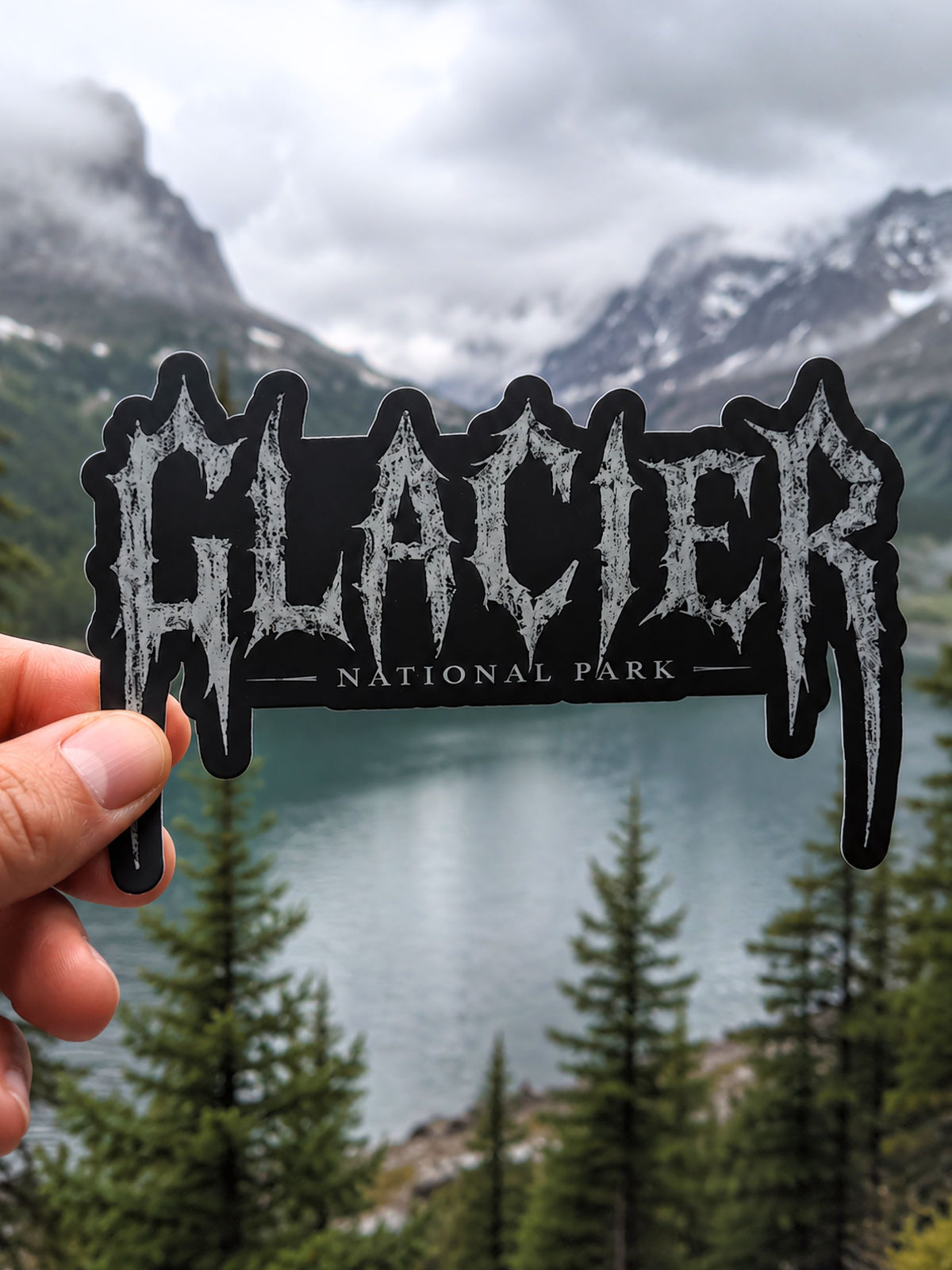 Glacier National Park death metal logo sticker, alternate view