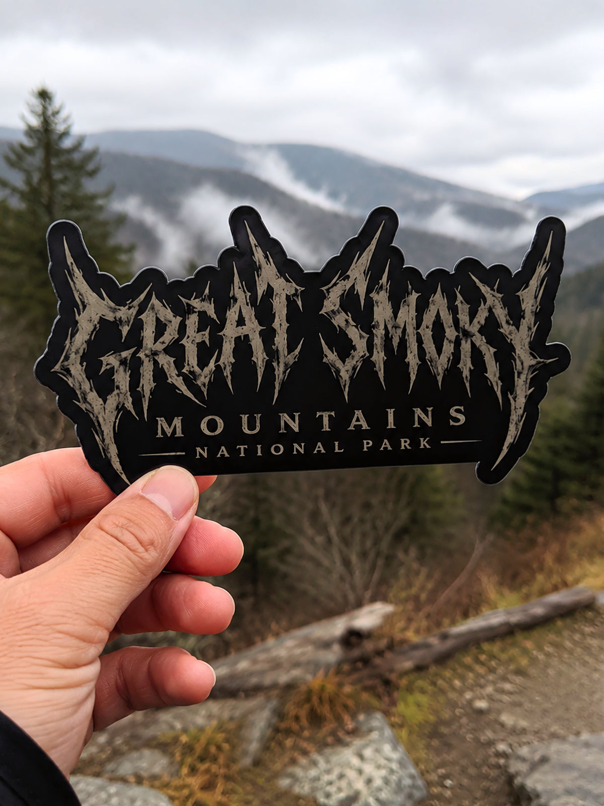 Great Smoky Mountains death metal logo sticker, alternate view
