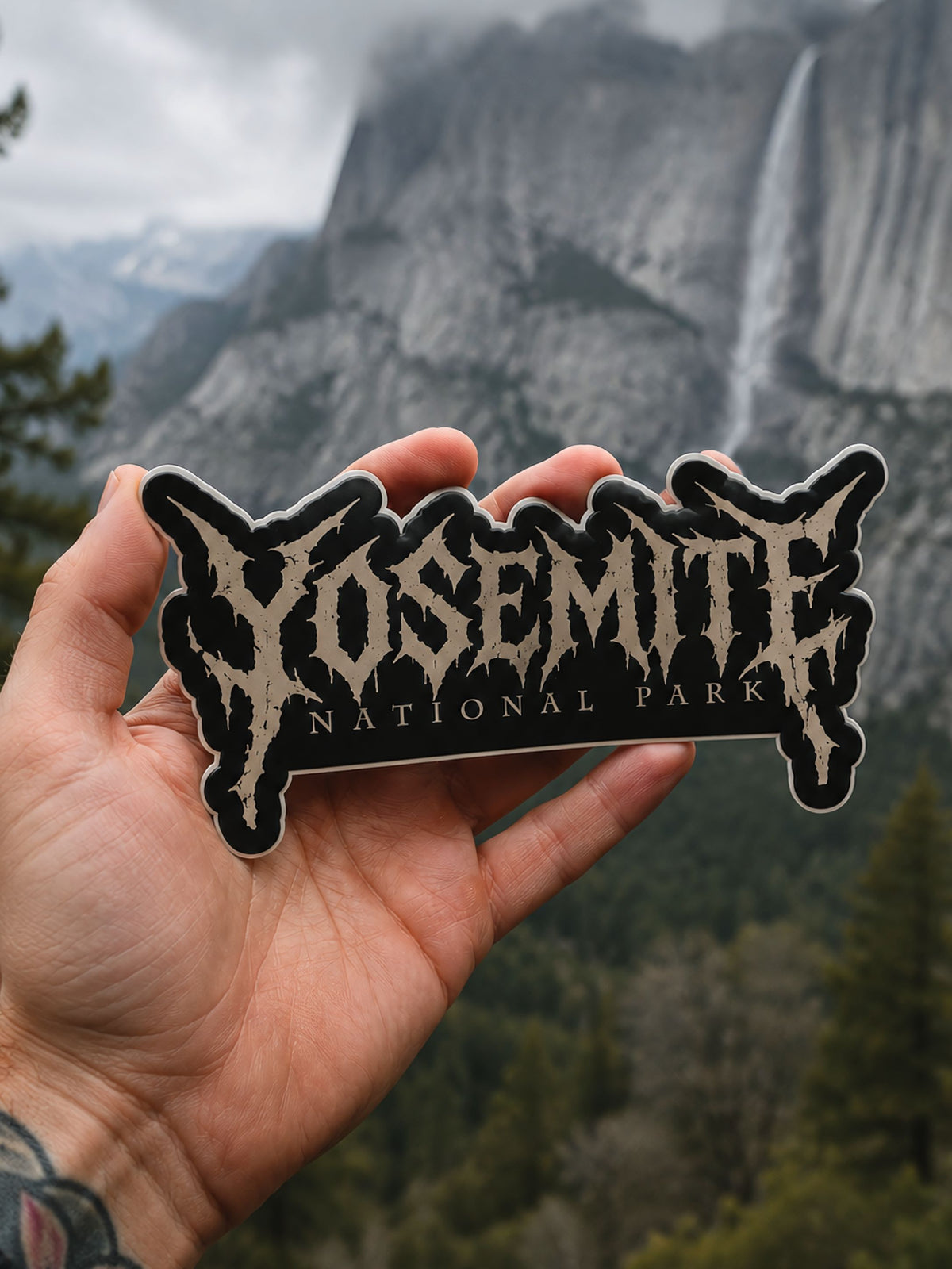 Yosemite death metal logo sticker, alternate view
