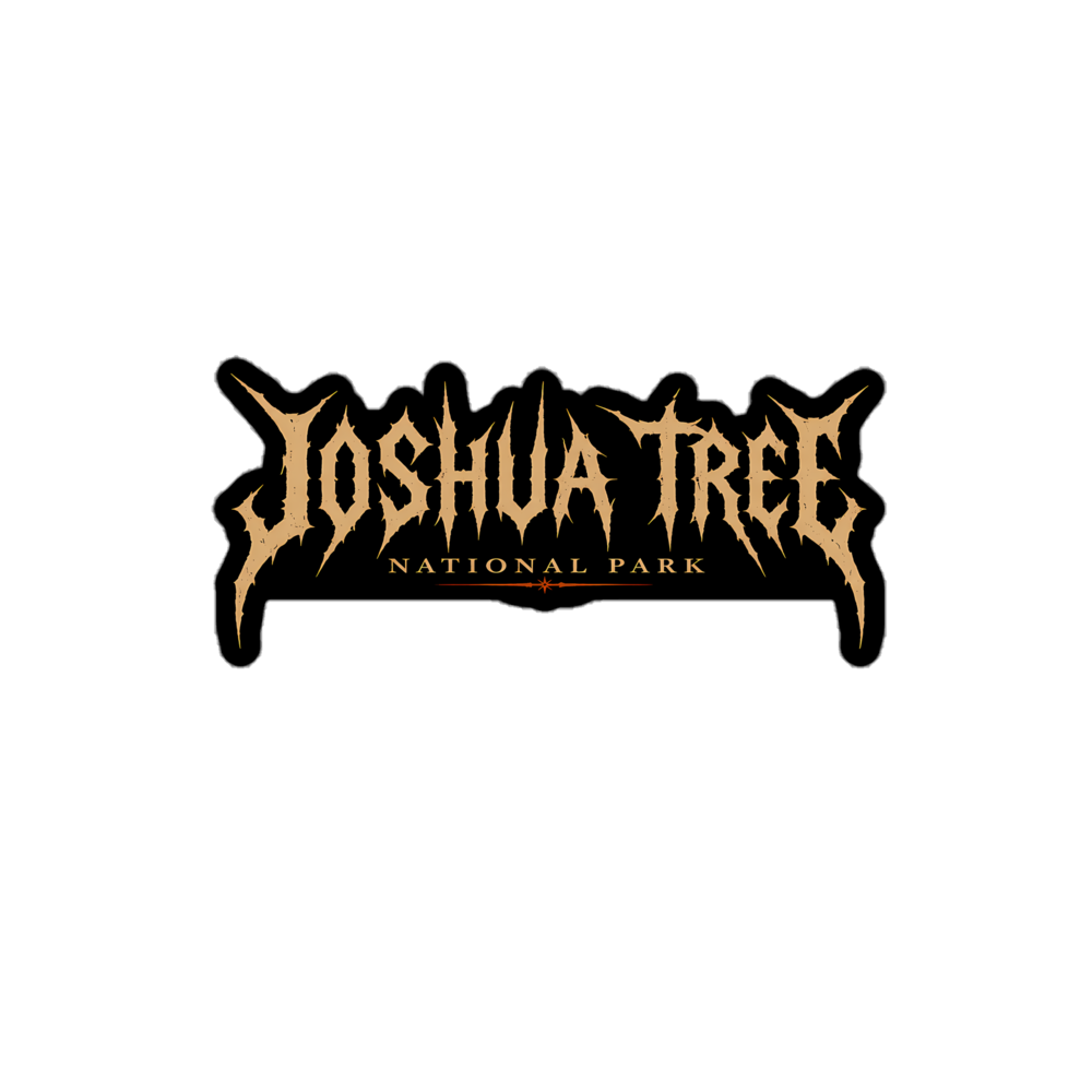 Joshua Tree death metal logo sticker with jagged tan lettering