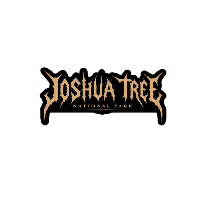 Joshua Tree death metal logo sticker with jagged tan lettering