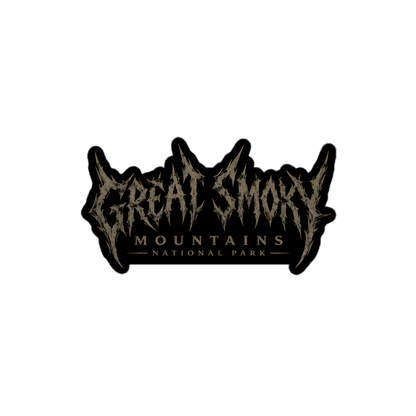 Great Smoky Mountains death metal logo sticker in black and gray