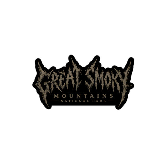 Great Smoky Mountains death metal logo sticker in black and gray