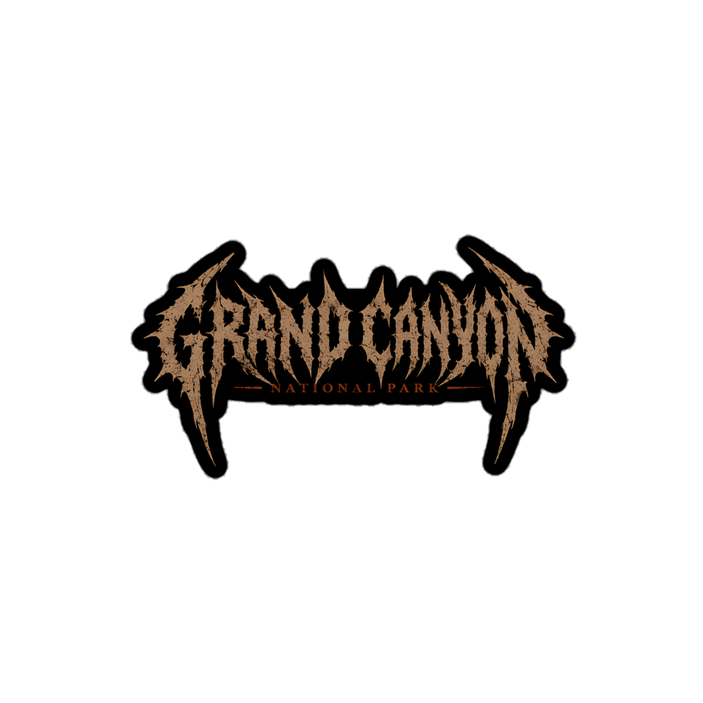 Grand Canyon death metal logo sticker with jagged tan lettering