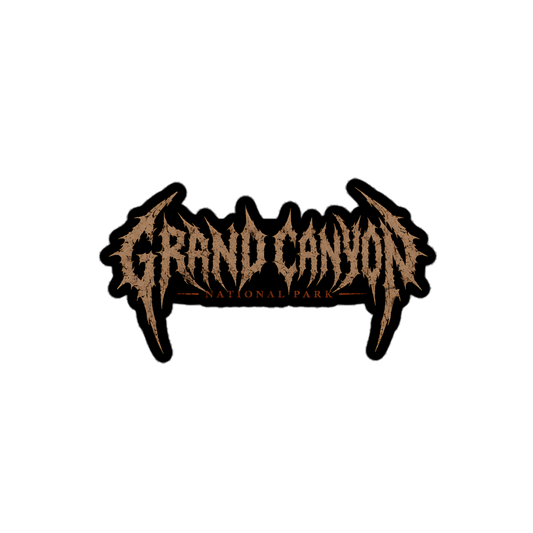 Grand Canyon death metal logo sticker with jagged tan lettering
