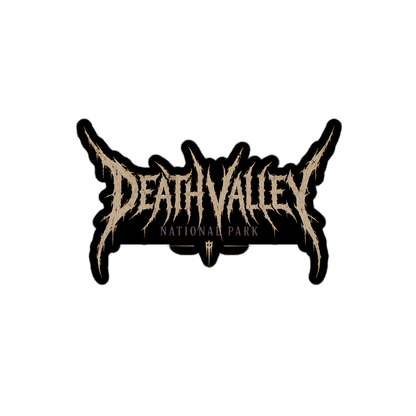 Death Valley death metal logo sticker with black and tan lettering
