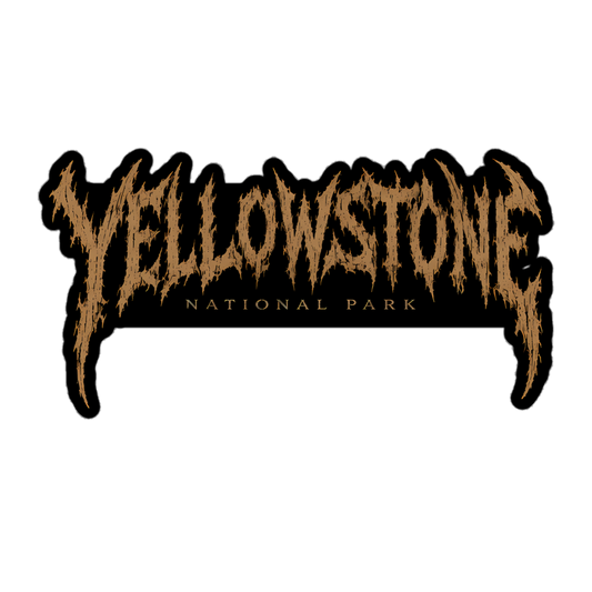 Yellowstone death metal logo sticker with distressed tan lettering