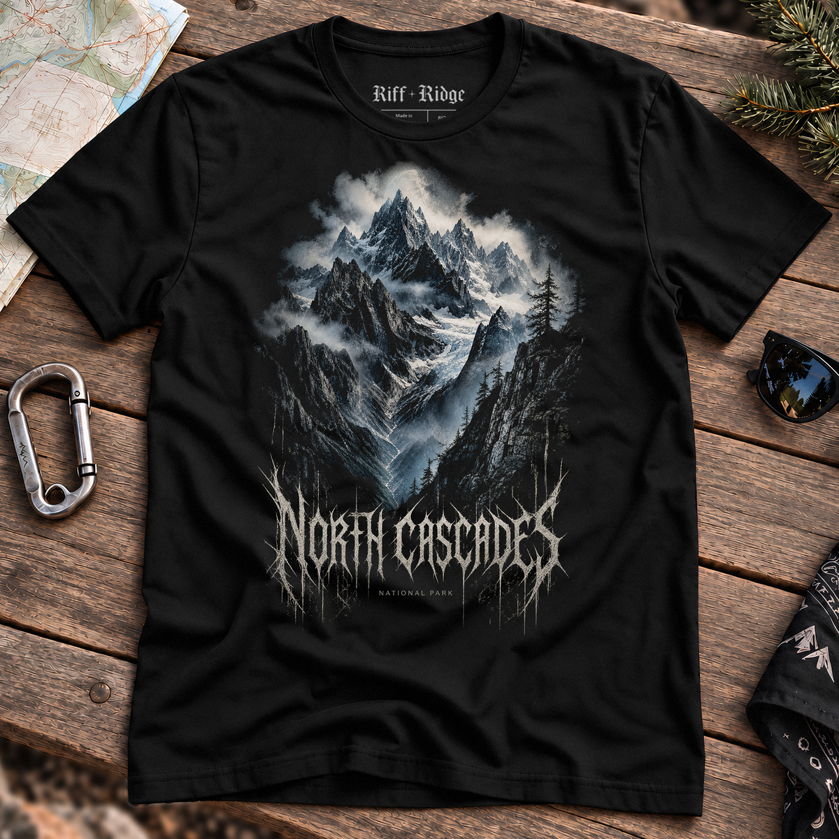 North Cascades Ghost Peaks Tee, product mockup