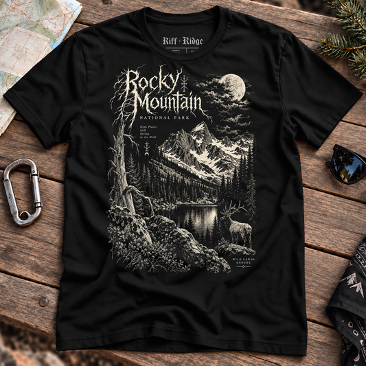 Rocky Mountain Moonrise Tee, product mockup