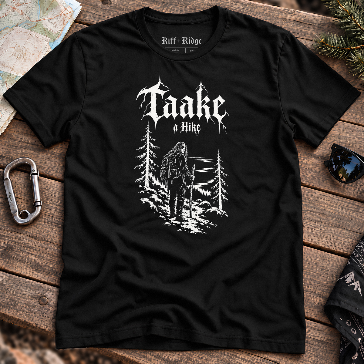 Taake a Hike Tee, product mockup